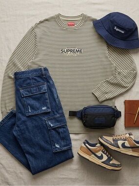 NWOT Supreme Micro Stripe Long Sleeve Top FW20 Natural Men’s Large